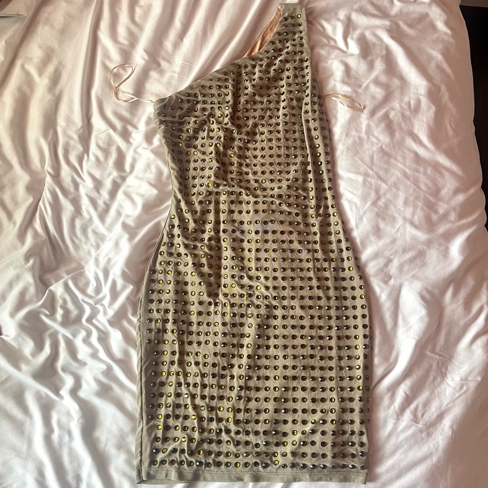 NWT One Shoulder Rhinestoned Bodycon Dress (size M)- Hot Miami Styles